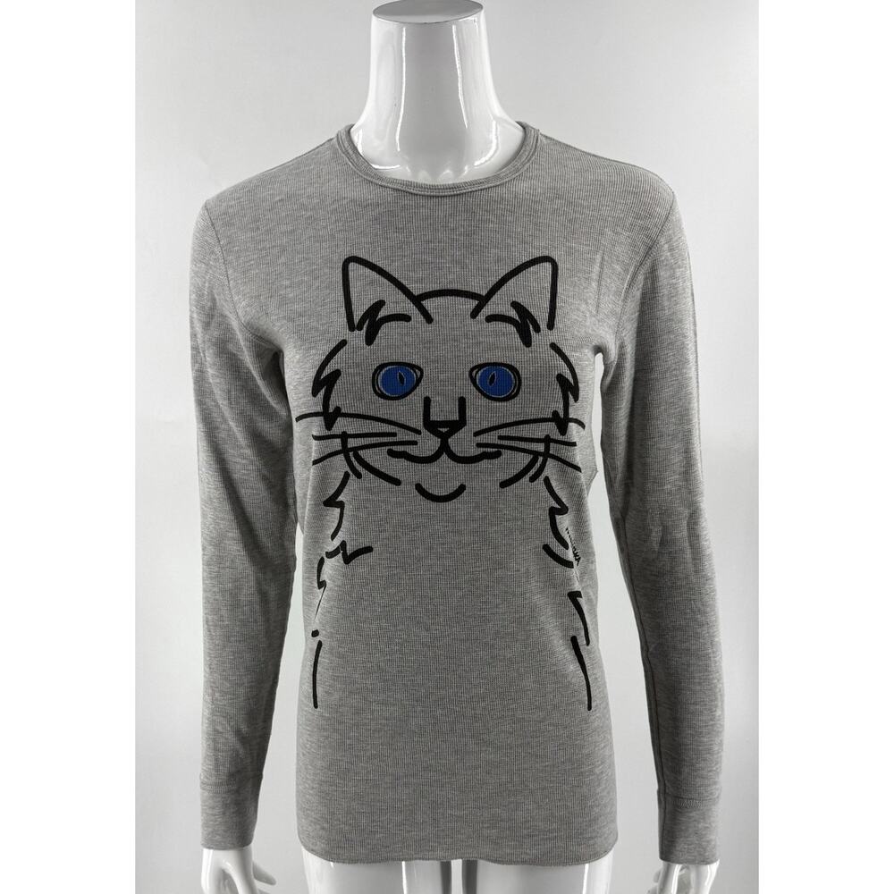 Marushka Womans Thermal Tee Shirt Top Size Small Blue Eyed Cat Graphic Womens